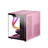 MICROATX MASR GAMING MC-VIEW PRETO/ROSA CAIXA FRONTAL E LATERAL CÂMERA DUPLA DE VIDRO TEMPERADO CONTÍNUA SEM FONTE OU VENTILADORES