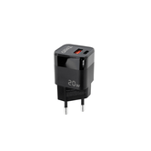 cargador pared usb-c/pd + usb-a/qc 20w negro