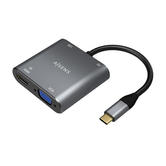 AISENS Conversor USB-C a VGA/HDMI 4K/USB3.0/USB-C PD, USB-C/M-VGA/H-HDMI/H-USB-A/H-USB-C/H, Gris,