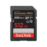 SANDISK EXTREME PRO 512GB SDXC MEMORY CARD + 2 YEARS RESCUEPRO DELUXE UP TO 200MB/S & 140MB/S READ/WRITE SPEEDS, UHS-I, CLASS 10, U3, V30