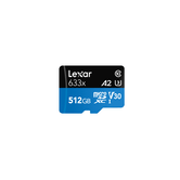 LEXAR 512GB HIGH-PERFORMANCE 633X MICROSDXC UHS-I WITH SD ADAPTER, UP TO 100MB/S READ 70MB/S WRITE C10 A2 V30 U3