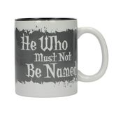 taza ceramica quien no debe ser nombra blanca y negra harry potter