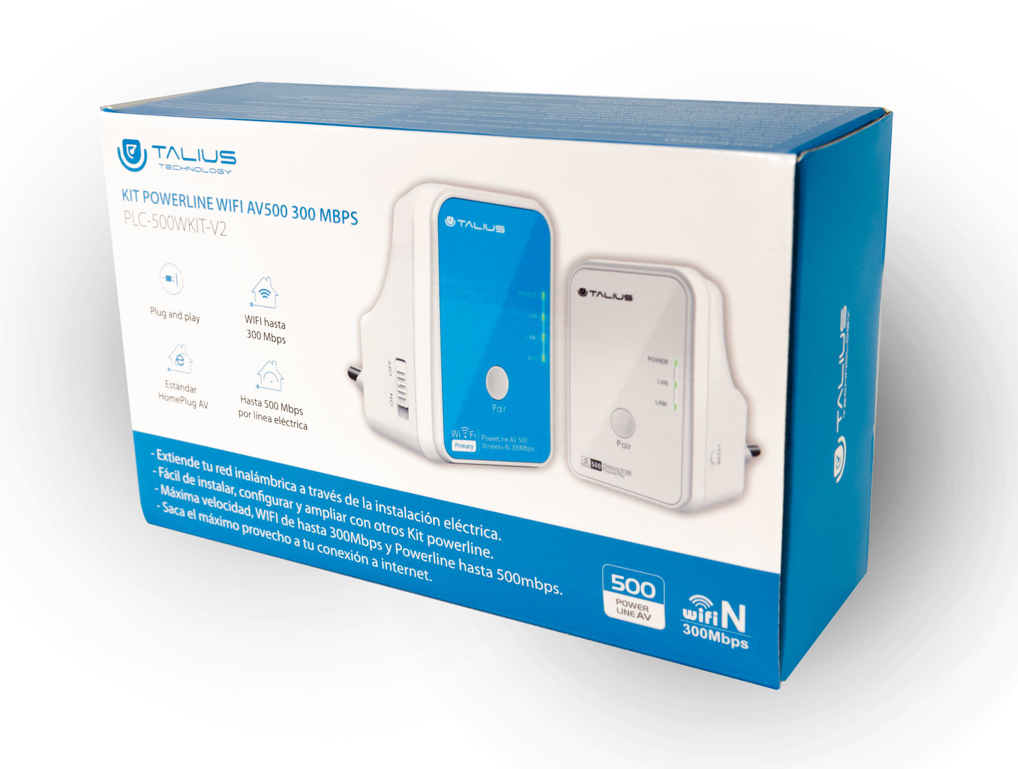Talius redes PLC Kit AV500Mbps+AV300Mbps (1 wifi) PLC-500WKIT-V2