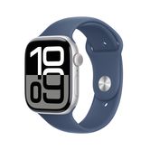 Apple Watch Series 10 GPS + Cellular 46 mm Caixa de alumínio prateada com pulseira esportiva jeans - P/M