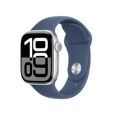 Apple Watch Series 10 GPS 42mm Caixa de alumínio prateada com pulseira esportiva jeans - M/L