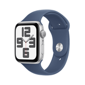 Apple Watch SE GPS 44mm Caixa de alumínio prateada com pulseira esportiva jeans - P/M