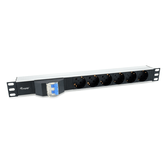 REGLETA ALIMENTACION ALUMINIO RACK 19" 1U 6 TOMAS TIPO SHUCKO EURO CON MAGNETOTERMICO CABLE 1.8m