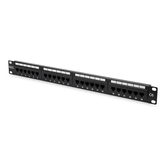 Cat 6, Patch Panel Classe E, RJ45 de 24 portas não blindado, 8P8C, LSA, 1U, montagem em rack, cor preta RAL 9005