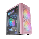 Gabinete MARS GAMING MC300P para PC Micro ATX vidro temperado 3xFan FRGB rosaRGB rosa