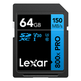 LEXAR 64GB PROFESSIONAL 800X PRO SDXC UHS-I CARDS,  UP TO 150MB/S READ, C10 V30 U3