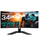 MONITOR GIGABYTE GS34WQC 34" Monitor de juegos curvo WQHD - 3440 x 1440, 120Hz, 1ms, 300 cd/m², FreeSync Premium, preparado para HDR, HDMI 2.0, Displa