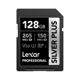 CARTÕES LEXAR 128GB PROFESSIONAL SILVER PLUS SDXC UHS-I, ATÉ 205 MB/S LEITURA 150 MB/S GRAVAÇÃO C10 V30 U3