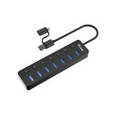 EQUIP LIFE 128965 HUB USB 7 PORTAS USB-A 3.2 GEN1 COM INTERRUPTOR LED 5V/2A INCLUI ADAPTADOR PARA USB-C