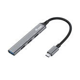HUB EQUIP LIFE USB-C 1 PORTA USB 3.0 3 PORTAS USB 2.0 CAIXA DE ALUMÍNIO