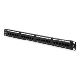 Cat 6, Patch Panel Classe E, RJ45 de 24 portas sem blindagem, 8P8C, LSA, 1U, montagem em rack, cor preta RAL 9005