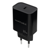 CARGADOR USB PARED NANO CABLE USB-C/PD 30W NEGRO