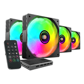 KIT 4x MARS GAMING MF3DPROKIT VENTILADOR INTERNO ARGB PRETO 120mm ARGB HUB REMOTO RF HUB