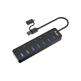 EQUIP LIFE 128965 HUB USB 7 PORTAS USB-A 3.2 GEN1 COM COMUTADOR LED 5V/2A INCLUI ADAPTADOR PARA USB-C