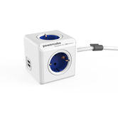 ADAPTADOR E FICHA MÚLTIPLA AZUL 4 SOQUETES + 2 USB DE 1,5 M DE COMPRIMENTO