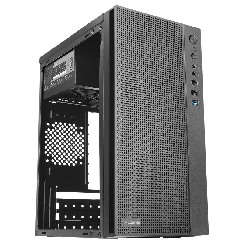 TACENS ANIMA AC4, Caja de Ordenador Minitorre MicroATX, Soporte de Ventilación, USB 3.0, Acabado Aluminio Pulido, Negro