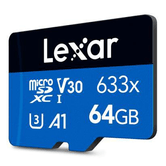 LEXAR 64GB HIGH-PERFORMANCE 633X MICROSDXC UHS-I, UP TO 100MB/S READ 45MB/S WRITE C10 A1 V30 U3
