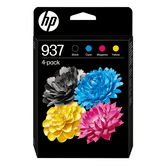 Carrinho de tinta original HP Ink/937 CMYK, pacote com 4