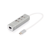 HUB DIGITUS 3P USB 2.0+ ADAPTADOR LAN FAST ETHERNET TIPO C