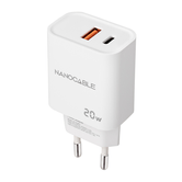 CARGADOR USB PARED NANO CABLE USB-C/PD + USB-A/QC 20W BLANCO