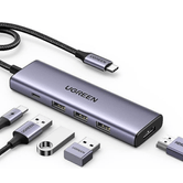 UGREEN HUB UGREEN 5 EN 1  USB - C A  HDMI CON 3 PUERTOS USB 3,0 A+PD  100W