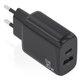 CARREGADOR AISENS GAN 30W, 1XUSB-C PD3.0 QC4.0, 1XUSB-A QC3.0, PRETO