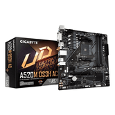 Placa AMD  GIGABYTE A520M DS3H AC Placa Base - Procesadores AMD Ryzen Serie 5000, VRM de 5+3 fases, hasta 4733 MHz DDR5 (OC), 1xPCIe 3.0 M.2, LAN
