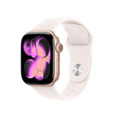 Estojo de alumínio dourado rosa de 42 mm para Apple Watch Series 11 GPS + Cellular com pulseira esportiva Light Blush - M/L
