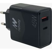 CARGADOR PARED NETWAY USB-A/USB C QC 3.0 45W+CABLE