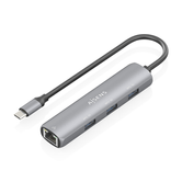 AISENS Dock USB C A Ethernet Gigabit   Hub 3xUSB A  Gris  15cm