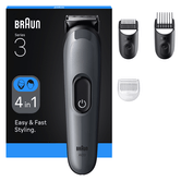 MÁQUINA DE CORTAR CABELO RECARREGÁVEL BRAUN AIO3500 4 EM 1 E 2 CABEÇAS PARA CABELOS E BARBAS GRISALHOS