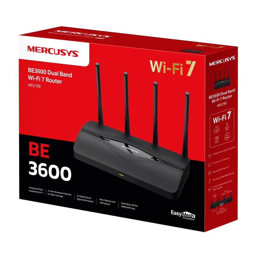 ROUTER WIFI 7 TRIPLE BANDA MERCUSYS MR27BE BE3600 4P 3.6Gbps 2x2.5Gbps ...