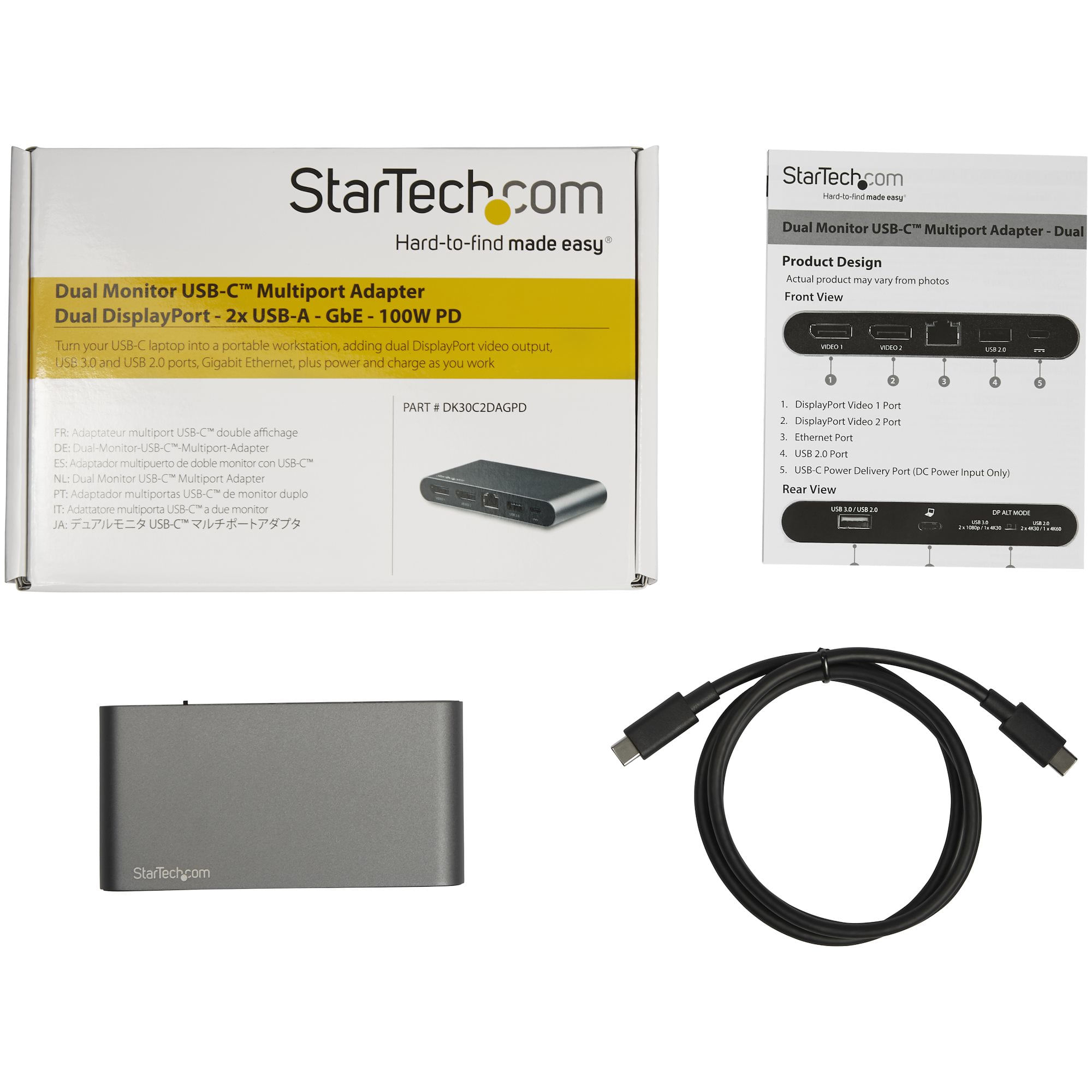 StarTech.com Hub Ladrón USB C con Puerto de Red Ethernet Gigabit RJ45 GbE -  Concentrador USB