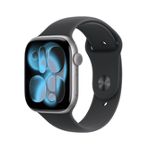 Capa de alumínio cinza espacial para Apple Watch Series 11 GPS de 46 mm com pulseira esportiva preta - M/L