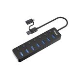 HUB USB EQUIP LIFE 128965 7 PUERTOS USB-A 3.2 GEN1 CON INTERRUPTOR LED  5V/2A INCLUYE ADAPTADOR A USB-C