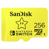 SANDISK AND NINTENDO COBRANDED MICROSDXC, SQXAO, 256GB, V30, U3, C10, A1, UHS-1, 100MB/S R, 90MB/S W, 4X6, LIFETIME LIMITED