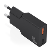 AISENS - CARREGADOR GaN ULTRAFINO DE 30 W, 1xUSB-C PD3.0 QC4.0, 1xUSB-A QC3.0, PRETO