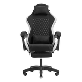 CADEIRA DE JOGOS GAMER MARS MGCXFGRBL PRETO E BRANCO RECLINÁVEL, APOIO DE BRAÇO AJUSTÁVEL, ALMOFADAS DE APOIO PARA OS PÉS