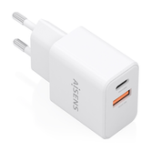 AISENS - CARREGADOR GaN de 20 W, 1xUSB-C PD3.0, 1xUSB-A QC3.0, BRANCO