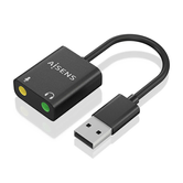 Aisens - Conversor Usb-A A Áudio 48Khz, Usb-A/M-2Xjack 3.5/H, Preto, 1