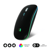 MOUSE PRETO PLANO DUPLO DE LED SEM FIO SUBBLIM