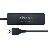 HUB USB AISENS CONECTORES USB-A 2.0 MACHO A 4X USB-A 2.0 CABO HEMBRA 30CM NEGRO A104-0402