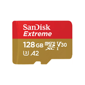SANDISK EXTREME MICROSDXC 128GB + ADAPTADOR SD + 1 ANO RESCUEPRO DELUXE ATÉ 190MB/S & 90MB/S VELOCIDADES DE LEITURA/GRAVAÇÃO A2 C10 V30 UHS-I