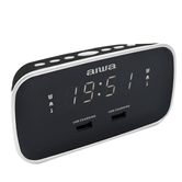 RÁDIO DE ALARME AIWA CRU-19 PRETO COM 2 PORTAS DE CARREGAMENTO USB 5V 2.4A