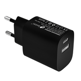 CARREGADOR LEOTEC 20W CARGA RÁPIDA 1 USB TIPO-C PD 1 USB-A PRETO