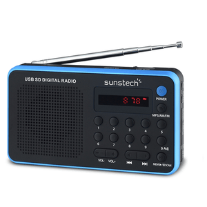 RADIO PORTÁTIL SUNSTECH AM FM 70 PRESINTONIAS ALTAVOZ 1.4W RMS SD USB AUX-IN AZUL RPDS32BL